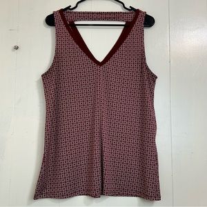 BANANA REPUBLIC Top Summer Spring Cream/Wine V-Neckline Stretch Top Size Medium